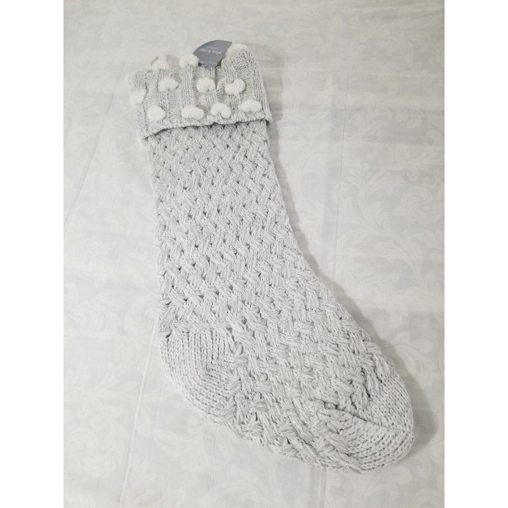 Place & Time Lt. Silver Metallic Thread Christmas Stocking  20” X 7”-Knit